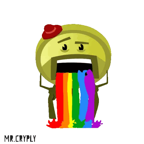 A Cartoon Character Is Vomiting A Rainbow Of Colors Sticker