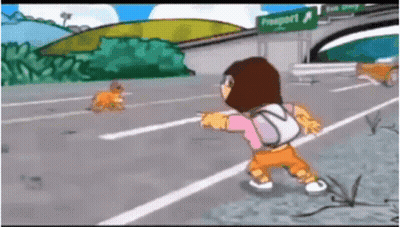 A Cartoon Character Is Walking Down A Highway With A Dog . GIF