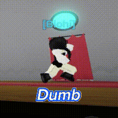 A Cartoon Character Is Walking On A Stage And The Word Dumb Is On The Bottom GIF