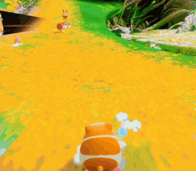 A Cartoon Character Is Walking Through A Grassy Field GIF