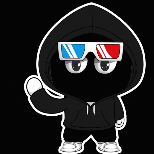 A Cartoon Character Is Wearing 3D Glasses And Holding A Card With The Letter K On It GIF