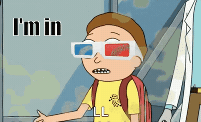 A Cartoon Character Is Wearing 3D Glasses And Says I 'M In GIF