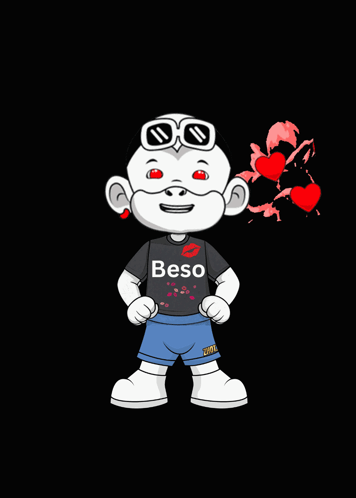 A Cartoon Character Is Wearing A Black Shirt That Says Beso GIF