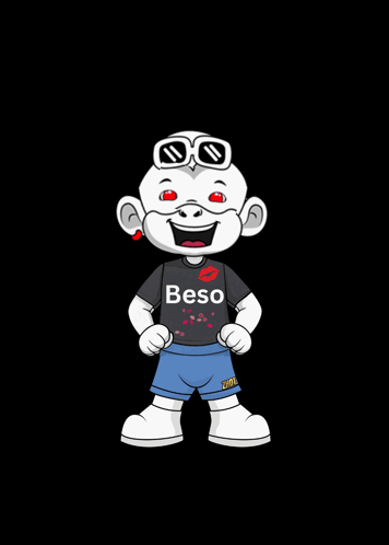 A Cartoon Character Is Wearing A Black Shirt With The Word Beso On It GIF