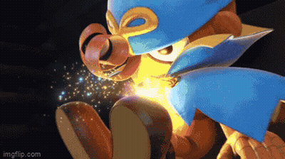 A Cartoon Character Is Wearing A Blue Cape And A Mask With The Letter P On It GIF
