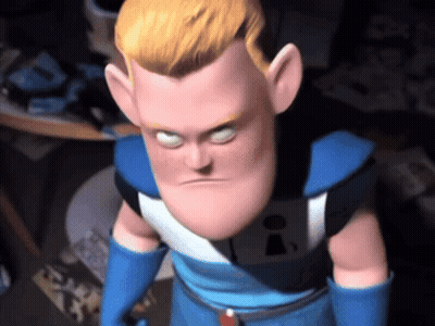 A Cartoon Character Is Wearing A Blue Outfit And Gloves With The Letter I On His Chest GIF