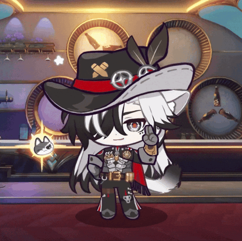 Cartoon Character Wearing Cowboy Hat With Red Ribbon GIF