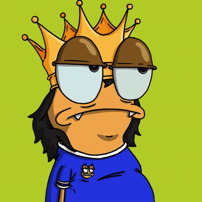 A Cartoon Character Is Wearing A Crown And Holding A Mug That Says Gm On It GIF