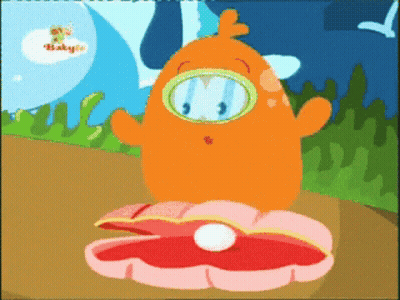 A Cartoon Character Is Wearing A Diving Mask And A Pink Shell With A Pearl Inside Of It GIF