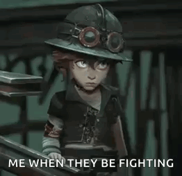 A Cartoon Character Is Wearing A Hard Hat And Goggles And Says Me When They Be Fighting . GIF