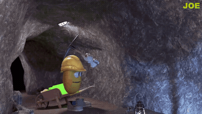 A Cartoon Character Is Wearing A Hard Hat And Holding A Pickaxe And The Word Joe Is On The Bottom GIF
