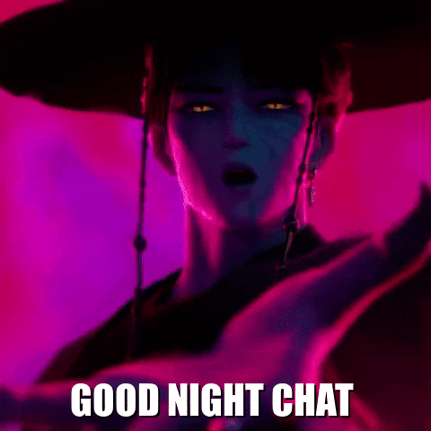 A Cartoon Character Is Wearing A Hat And A Purple Background With The Words `` Good Night Chat '' Written On It . GIF
