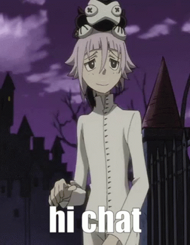 A Cartoon Character Is Wearing A Hat That Says Hi Chat On It GIF