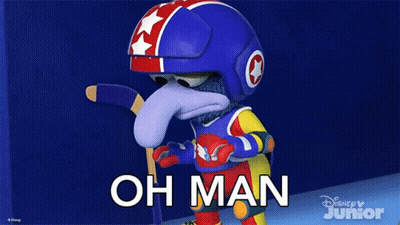 A Cartoon Character Is Wearing A Helmet And Holding A Hockey Stick With The Words Oh Man Written On The Bottom GIF