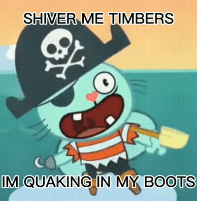 A Cartoon Character Is Wearing A Pirate Hat And Holding A Shovel And Says Shiver Me Timbers GIF
