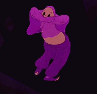 A Cartoon Character Is Wearing A Purple Cape And Covering His Face GIF