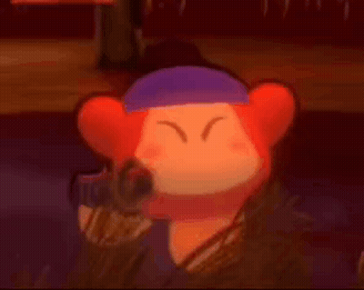 A Cartoon Character Is Wearing A Purple Hat And Scarf And Holding A Microphone . GIF