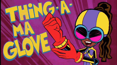A Cartoon Character Is Wearing A Red Glove And The Words Thing-A Ma Glove Are Above Her GIF