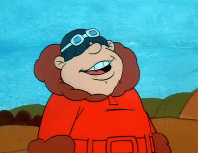 A Cartoon Character Is Wearing A Red Jacket And Goggles GIF
