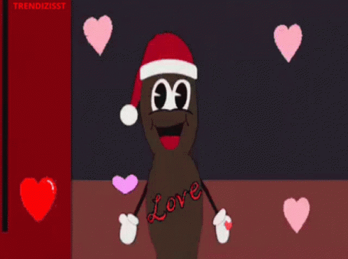 A Cartoon Character Is Wearing A Santa Hat And Has The Word Love Written On His Shirt GIF