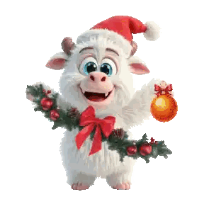 A Cartoon Character Is Wearing A Santa Hat And Holding A Christmas Ball Sticker