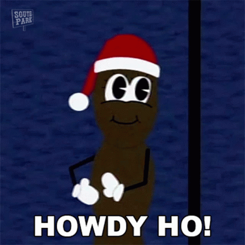 A Cartoon Character Is Wearing A Santa Hat And Says Howdy Ho ! GIF