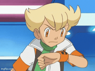 A Cartoon Character Is Wearing A Watch On His Wrist And Looking At It . GIF