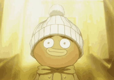 A Cartoon Character Is Wearing A White Beanie And A Yellow Jacket GIF