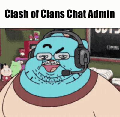 A Cartoon Character Is Wearing Headphones And A Microphone And Says Clash Of Clans Chat Admin GIF