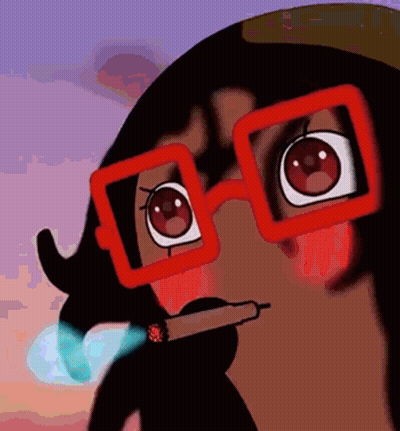 A Cartoon Character Is Wearing Red Glasses And Smoking A Cigarette GIF