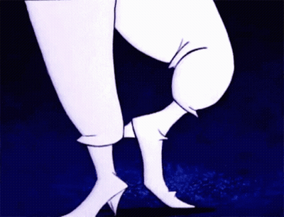 A Cartoon Character Is Wearing Striped Pants And A Purple Shirt GIF