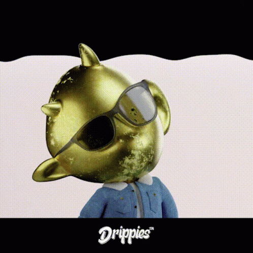 A Cartoon Character Is Wearing Sunglasses And A Denim Jacket With The Word Drippies On The Bottom GIF