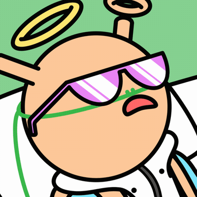 A Cartoon Character Is Wearing Sunglasses And A Halo On His Head GIF