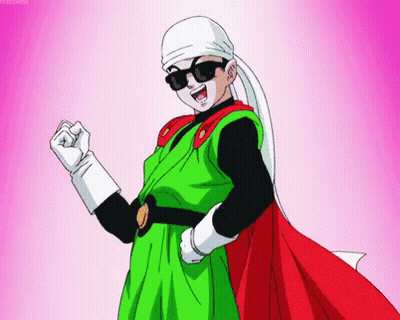 A Cartoon Character Is Wearing Sunglasses And A Red Cape While Standing On A Pink Background . GIF
