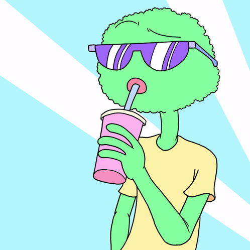 A Cartoon Character Is Wearing Sunglasses And Holding A Drink With A Straw GIF