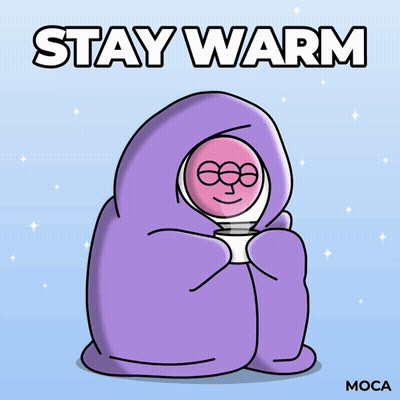 A Cartoon Character Is Wrapped In A Purple Blanket And Holding A Cup Of Hot Chocolate GIF