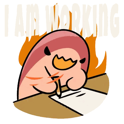 A Cartoon Character Is Writing On A Piece Of Paper With The Words " I Am Working " Behind It Sticker