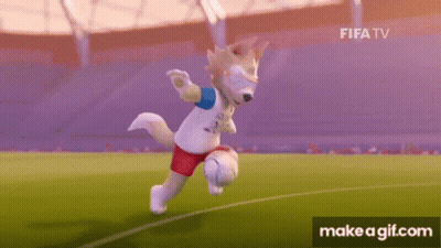 A Cartoon Character Kicking A Soccer Ball On A Soccer Field GIF