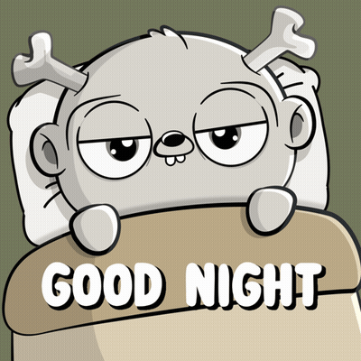 A Cartoon Character Laying In Bed With The Words " Good Night " Written On The Bottom GIF