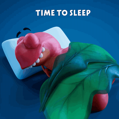 A Cartoon Character Laying On A Pillow With The Words " Time To Sleep " Above It GIF
