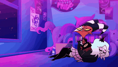 A Cartoon Character Laying On The Floor In Front Of A Sign That Says " I Love Pride " GIF