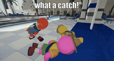 A Cartoon Character Laying On The Floor With The Words What A Catch GIF