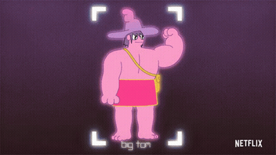 A Cartoon Character Named Big Tom Is Being Photographed By A Netflix Camera GIF