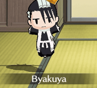 A Cartoon Character Named Byakuya Is Hanging From The Ceiling GIF