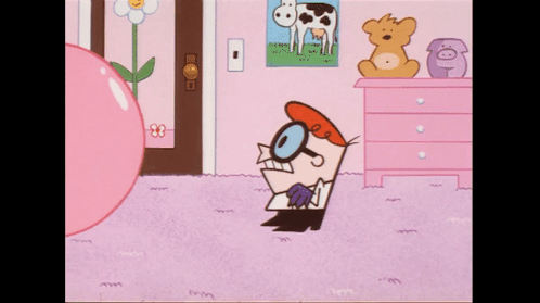 Dexter Standing In Front Of Pink Bubble Gum GIF