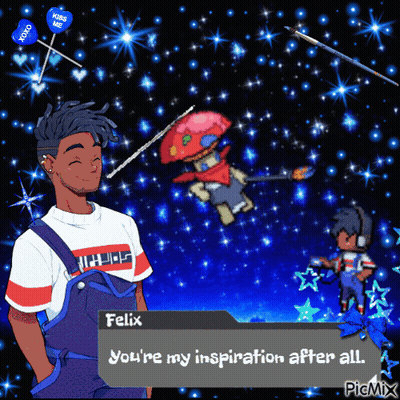 A Cartoon Character Named Felix Says " You 'Re My Inspiration After All " In Front Of A Starry Sky GIF