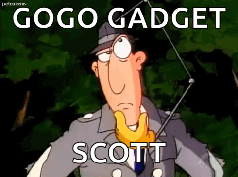 A Cartoon Character Named Gogo Gadget Scott Is Holding A Fishing Rod In His Hand . GIF