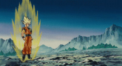 A Cartoon Character Named Goku Is Standing In A Field GIF