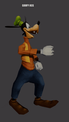 A Cartoon Character Named Goofy Is Walking On A Dark Background GIF