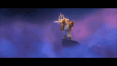 A Cartoon Character Named Granny Is Holding A Trident In His Right Hand GIF